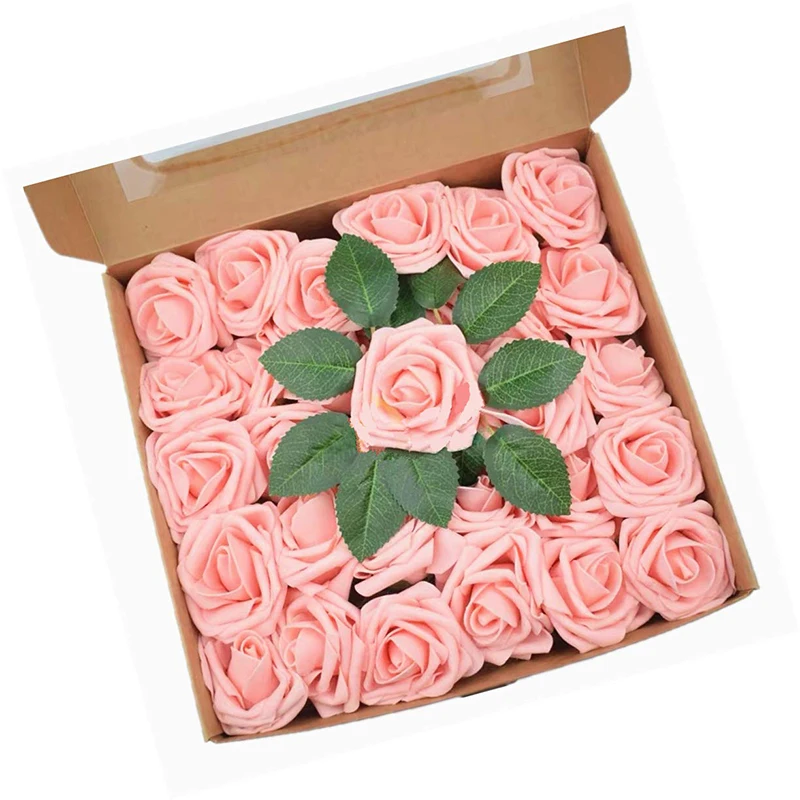 Artificial Flowers 25pcs Real Looking Dark Pink Roses For DIY Wedding Bouquets Centerpieces Arrangements Party Baby