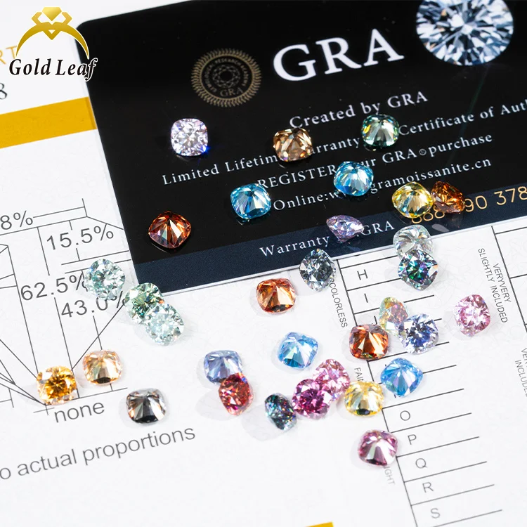 Goldleaf gems Cushion cut loose moissanite stones VVS1 DEF color moissanite GRA Certificate pass diamond tester