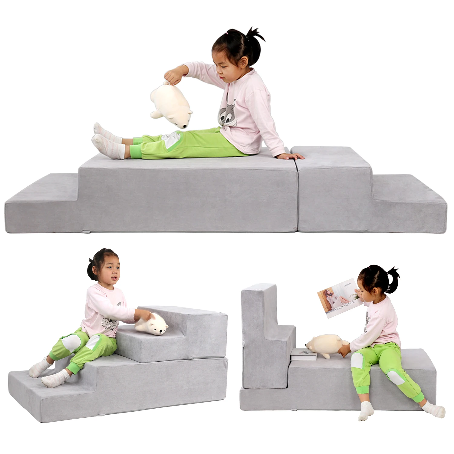 Saien microsuede fabric kids play couch Kids stair type sectional sofa set Couch Foam kids sofa modular couch