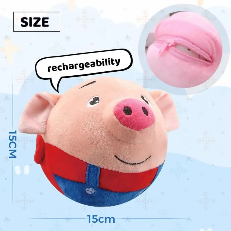 Hot Selling Rechargeable USB Cartoon Pig Electronic Interactive Dog Toy Pet Bouncing Balls Active Moving Plush Dog Squeaky Toy