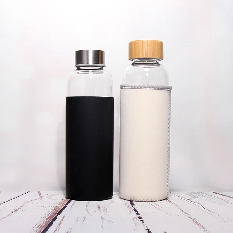 Travel Sports Drinking Bottle 750ml Frosted High Borosilicate Glass Water Bottle With Black Lid