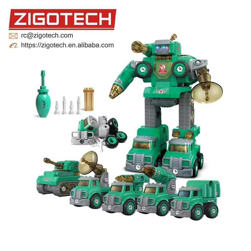 5 in 1 take apart toy vehicles transform into robot stem assembly deformation robot toy gift for kids with sound and light