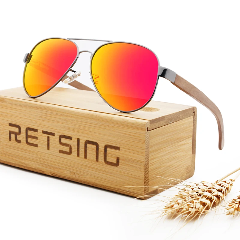 Лидер продаж поляризованные солнцезащитные очки в деревянной оправе 2022 металлические деревянные