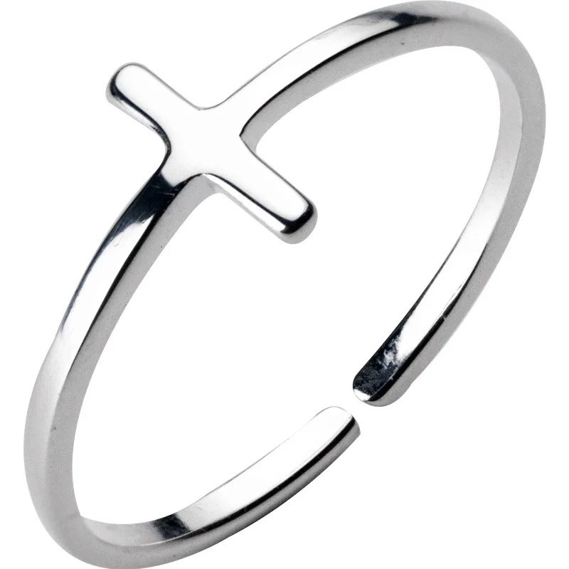 HOYON 925 Sterling Silver or 18Kt Yellow Gold Over SilverSideways Cross Ring for Women Teens Girls Made in Italy