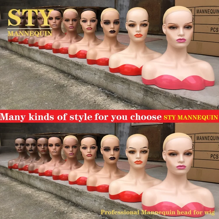 mannequin with makeup and shoulder half mannequin head holder wig dispaly mannequin head