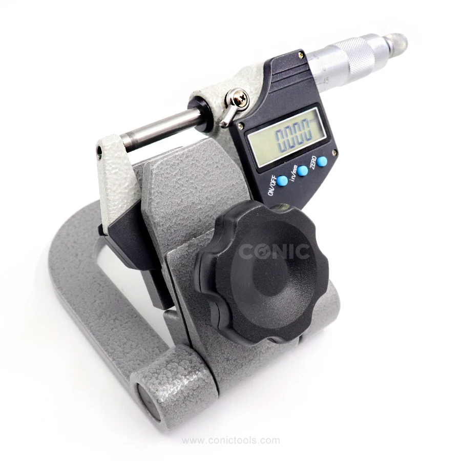 Precision foldable outside micrometer stand base holder with one adjustable screw