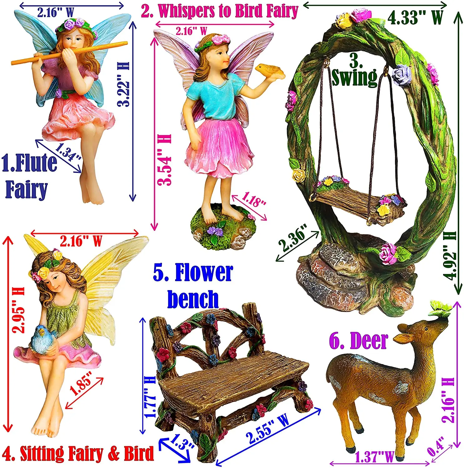 Miniature Fairy Garden Figurines with Accessories Swing Set of 6 pcs