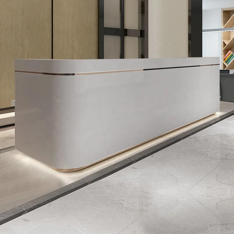 Modern company office reception table design large size wooden white hotel reception desk for salon
