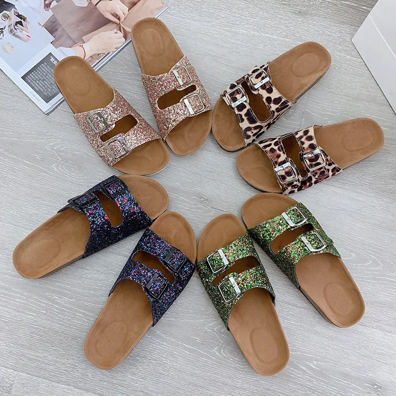 Wholesale manufacturer factory 2023 new hot sale women ladies girl Glitter soft cork clogs slipper sandals