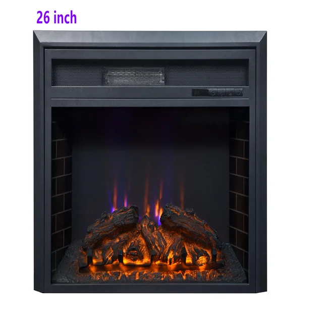 26' Curved Front Electric Fireplace Insert Artificial Flame Quartz Infrared Fireplace Heater Interior Glass View