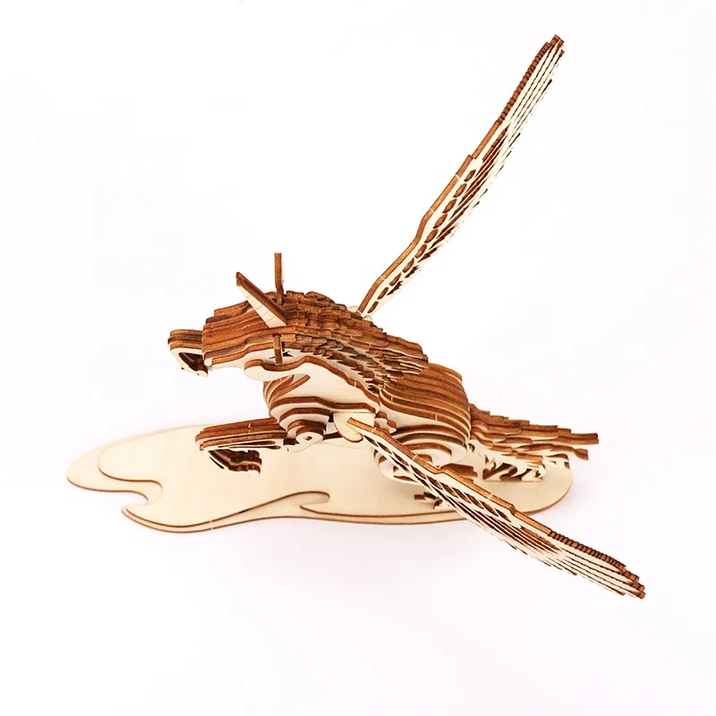 Ready to ship wholesale  laser cutting children educational Toy  Eco-friendly 3d wooden animal puzzle unicorn flying horse