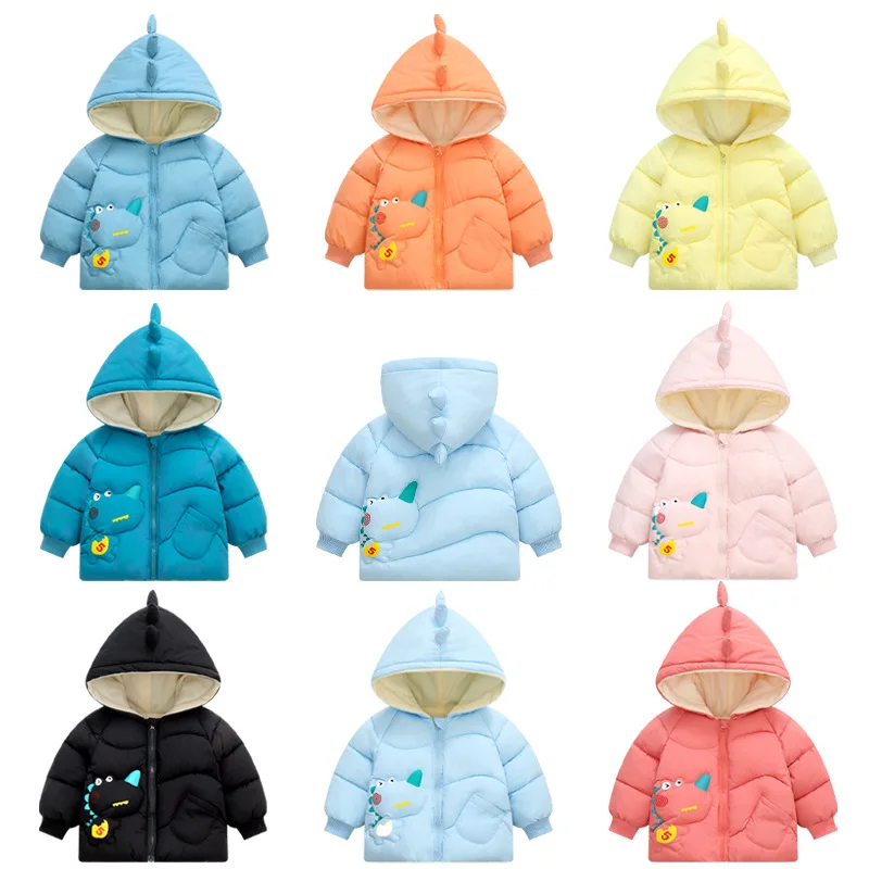 Cute Hooded Kids Baby Quilted Winter Puffer Jacket Toddler Girls Boys Bubble Dinosaur Coat Jacket for Kids