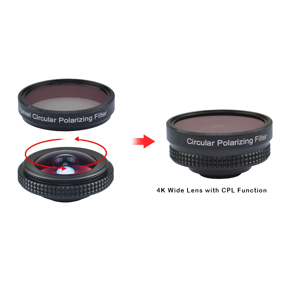 APEXEL Pro Camera Lens Kit 16mm 4K Wide Angle Lens With CPL Filter Universal HD Mobile Phone Lens for All Smartphone