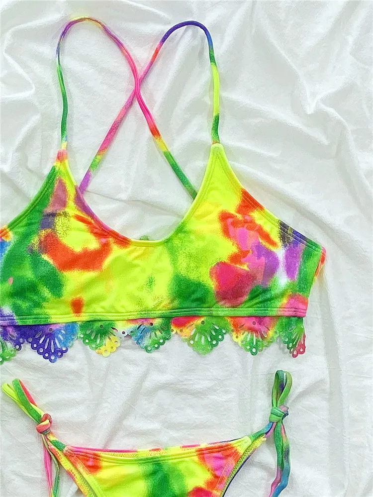New 2 Pieces Tie Dye Bathing Suit Women Swimsuit High Cut Thong Swimwear Brazilian Bikini