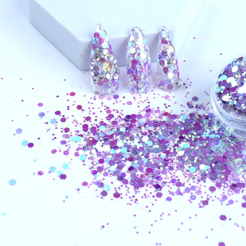 Wholesale Bulk Packing DIY Nail Flakes Art Decoration 12 Color Nail Laser Glitter Sequins