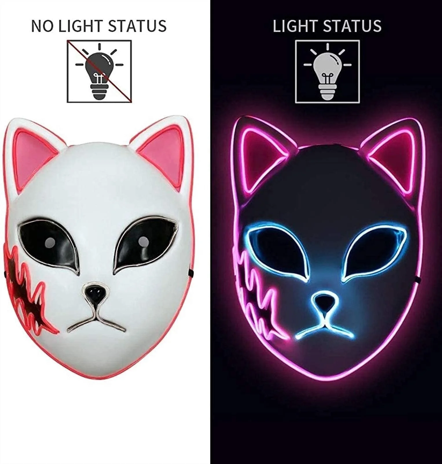 Demon LED Mask Costume Props Japanese Anime Plastic Fox Face Cosplay Glowing Masks for Adult Masquerade Party
