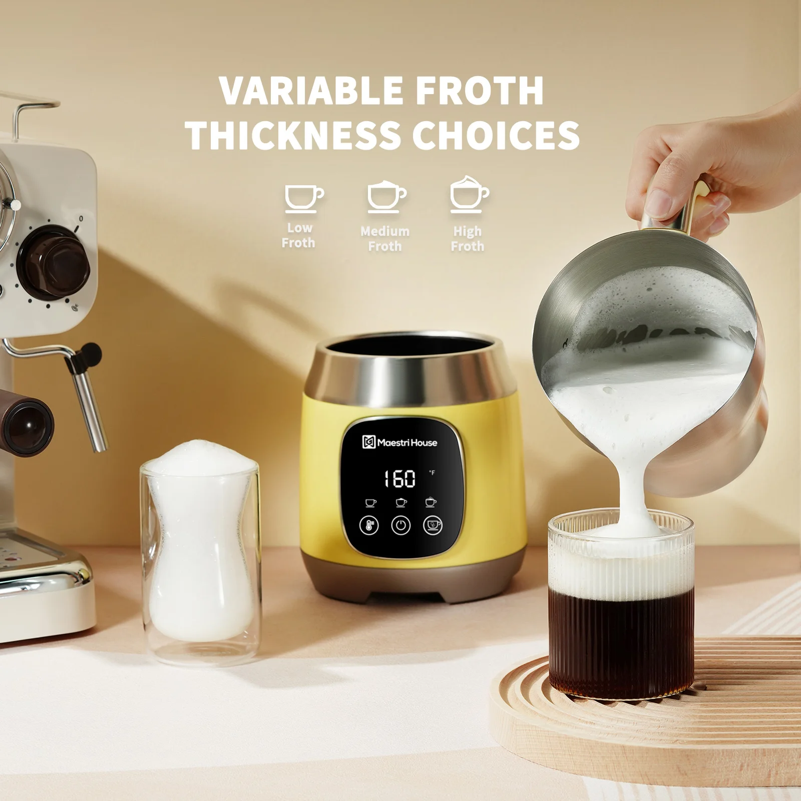 Maestri House MMF-9304 Hot Chocolate Heater Machine Rechargeable Travel Electric Coffee Kettle Buy Yellow Detachable Milk Frothe