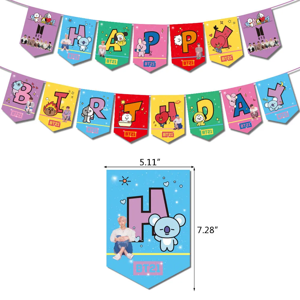 Korean Star Birthday Theme Party Decoration Cartoon Banner Cake Topper Balloon Birthday Set Male Group Party Supplies