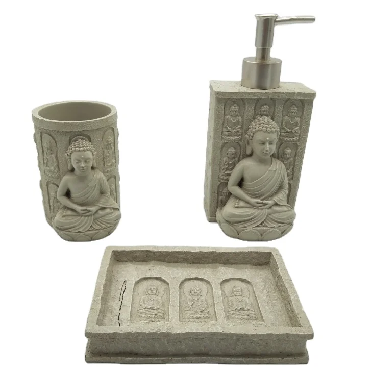 hand make resin mixed sand buddha statue bathroom accessories set