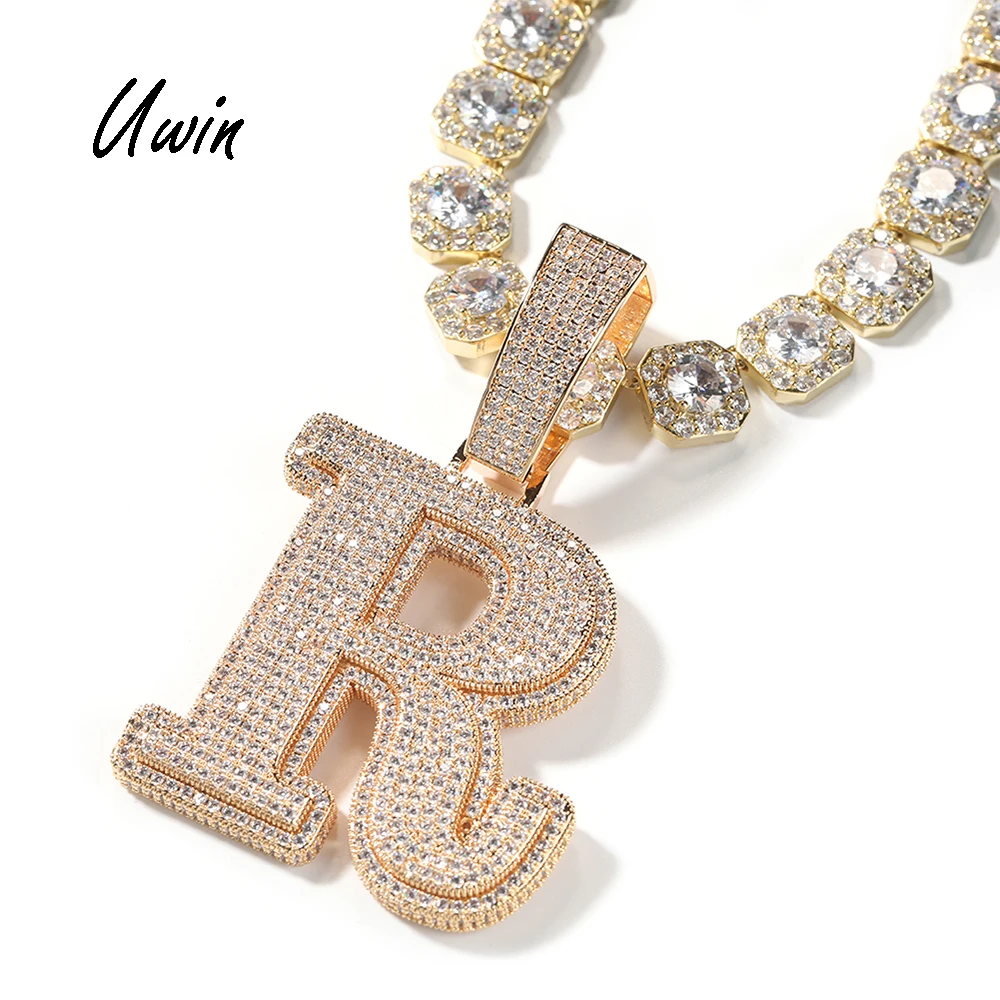 Large Iced Out Single Initial Letter A-Z Hip Hop Women Men Pendant necklace