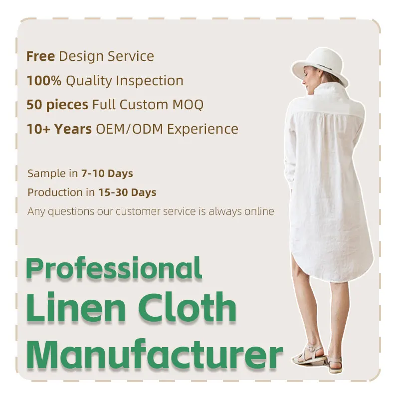 Customized natural linen fabric women midi dress v neck solid color spring summer cotton linen dresses for women