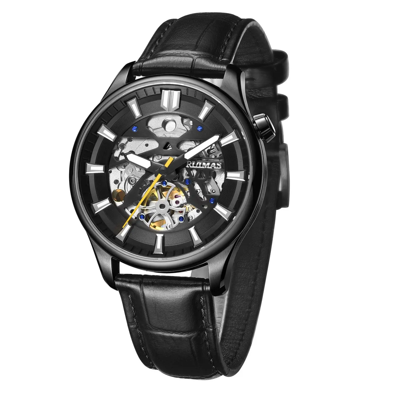 Мужские автоматические механические часы RUIMAS 6770 с кожаным роскошным сапфиром 5 АТМ для мужчин