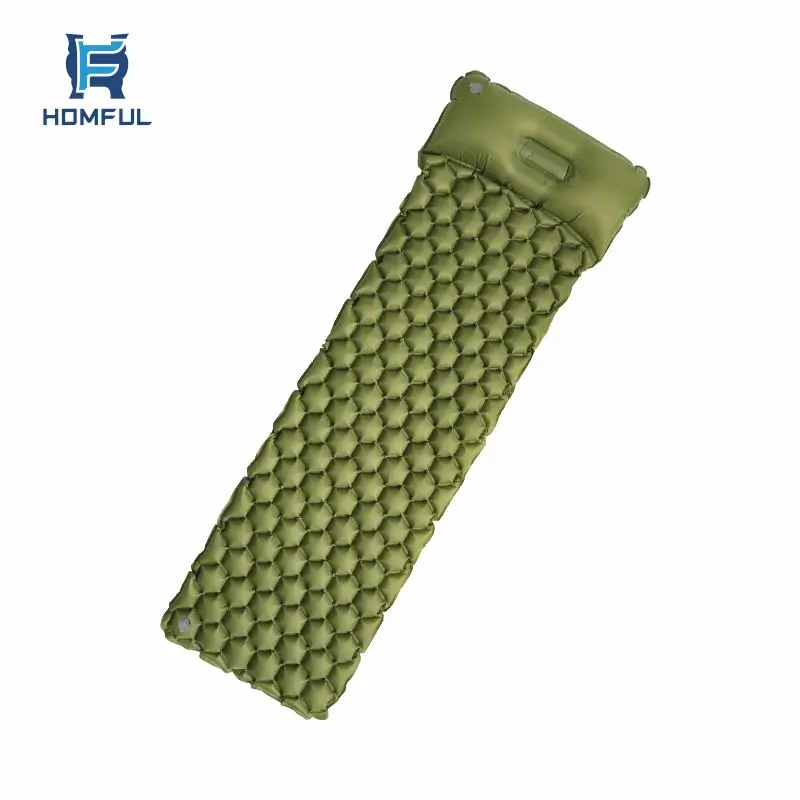 HOMFUL Free Sample Custom Ultralight TPU Inflatable Air Mattress Camping Mat Outdoor Sleeping Pad with Pillow Attached
