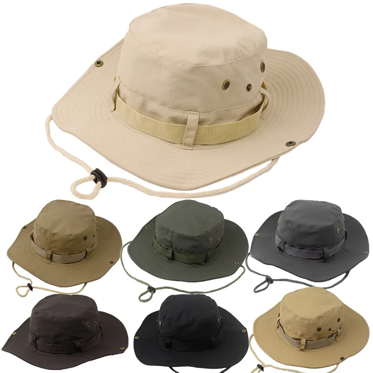Summer Outdoor Solid Color Bucket Cap Fishing Hat Custom Breathable Wide Brim Bucket Hat Blank or Custom Cotton Plain BSCI , ISO