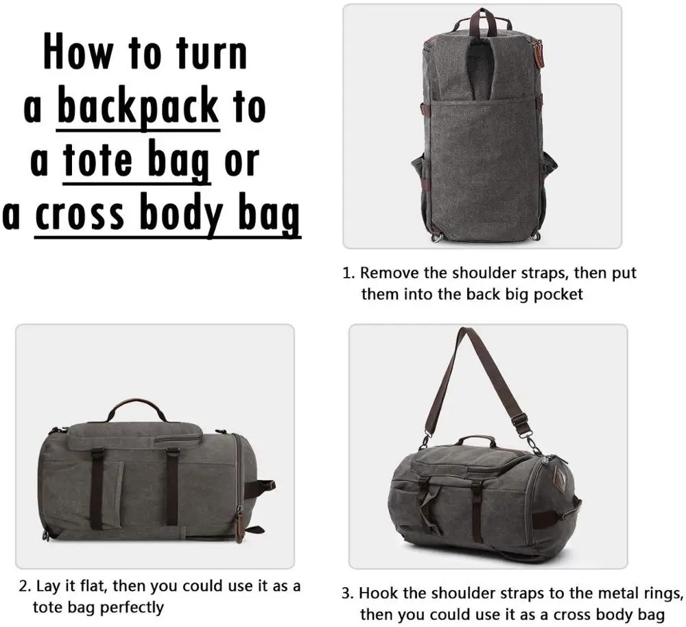 
Large Canvas Backpack Travel Duffel Bags Classic Casual Daypack Duffle Bookbag 