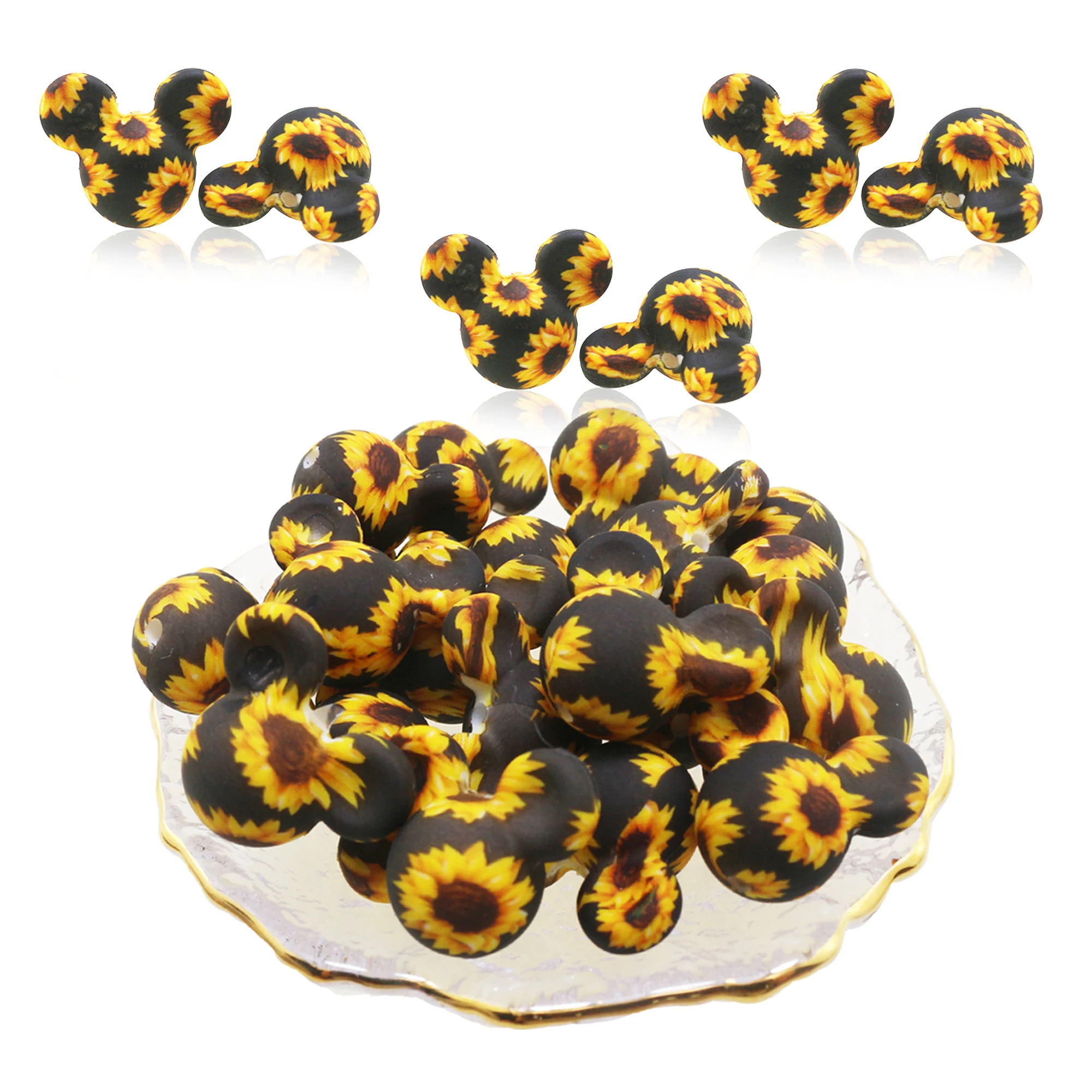 Wholesale Custom Leopard Print Mouse Silicone Beads Daisy Baby Teething Bpa Free Food Grade Jewelry Silicone Beads Baby Teething