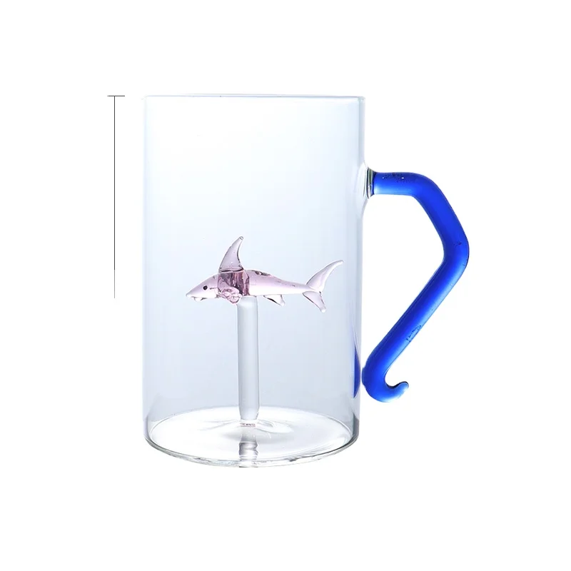 Новый тип Акула ручной работы с одной стенкой многоразовый боросиликатная стеклянная чашка с ручкой