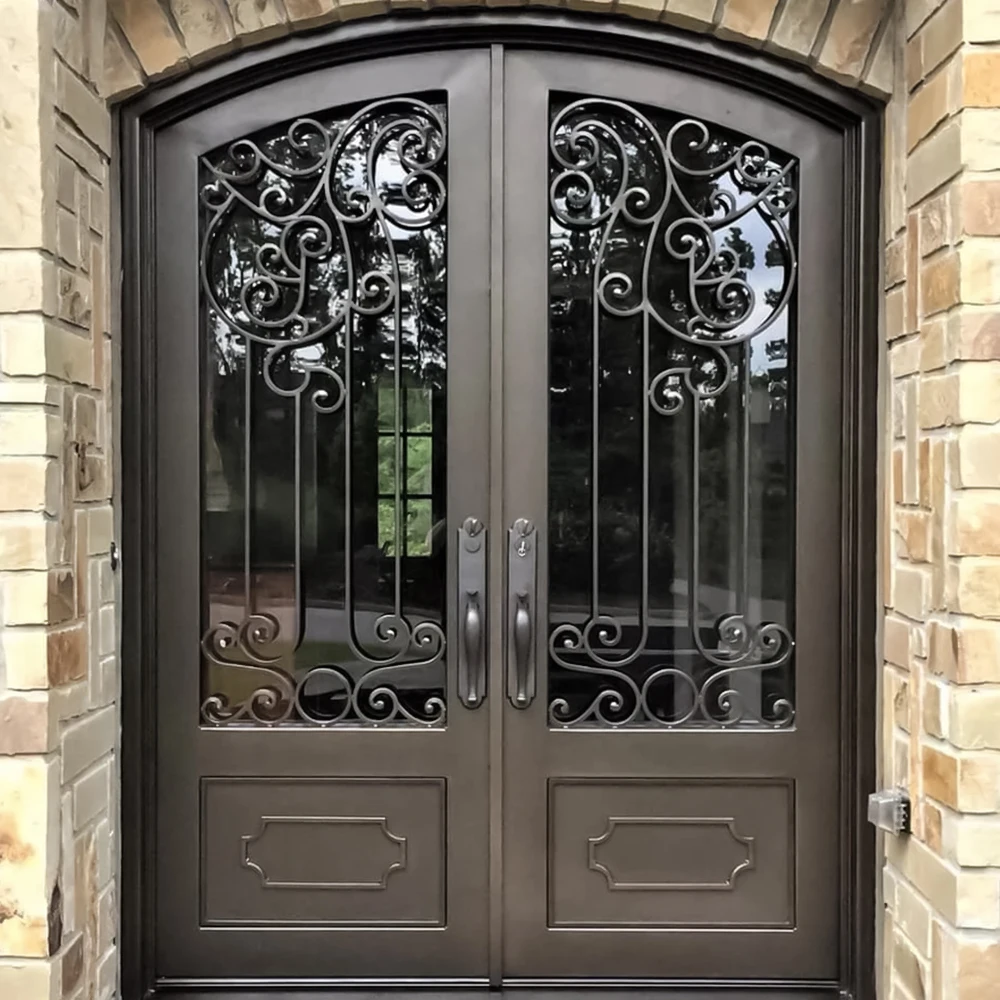 Modern Smart Lock Front Entrance Door Entry Security Steel Doors Exterior Wrought Iron Glass Graphic Design Tropical GEORGIA