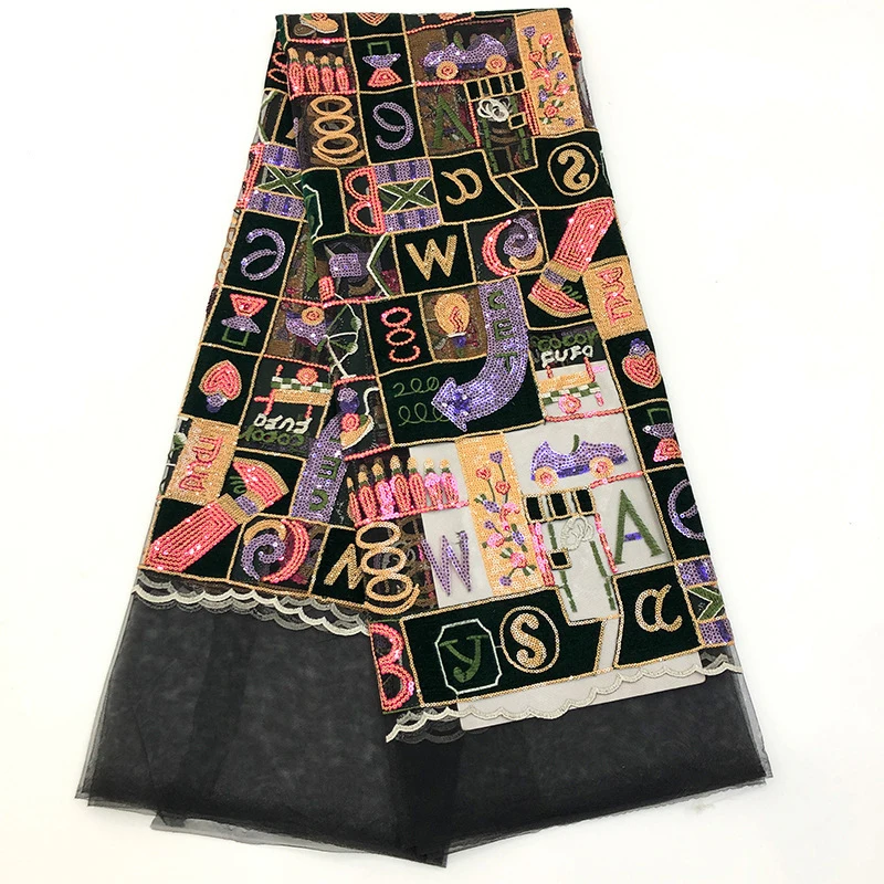 New Style Design Mesh Embroidered Fabric Velvet Fabric Sequin Embroidered Lace Fabric For Wedding Dress