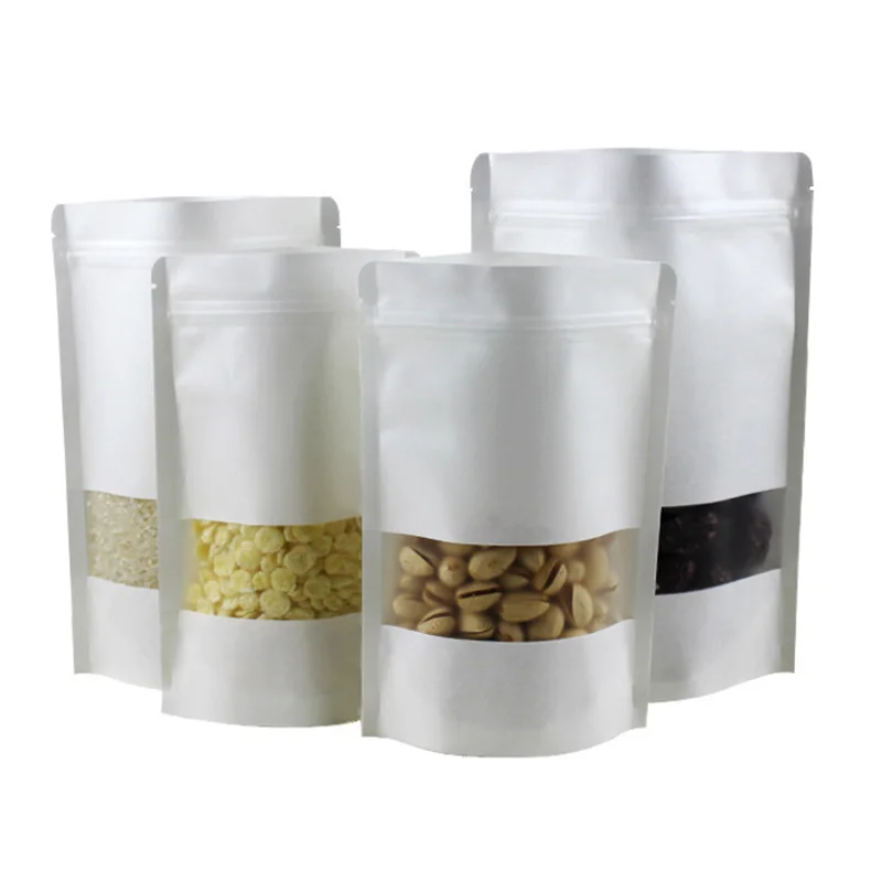 In Stock 9x14cm Waterproof Zipper Sealed Resealable Zip Lock Food Grade Ziplock Stand Up Pouch Brown Kraft Paper Bag With Window
