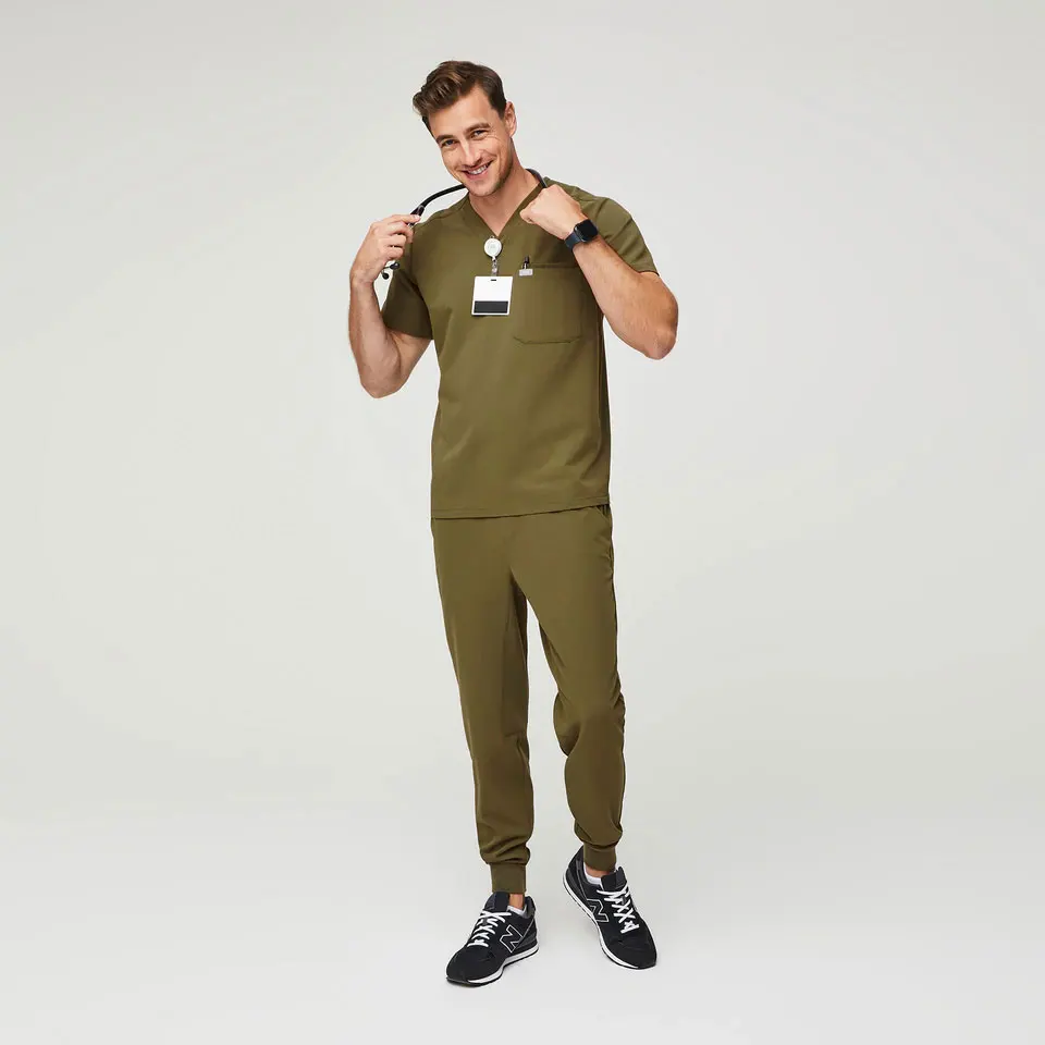 Bestex Dark Green Stacked Pants Scrubs Uniforms Sets for Men Scrub Uniform Designs Conjuntos De Uniformes