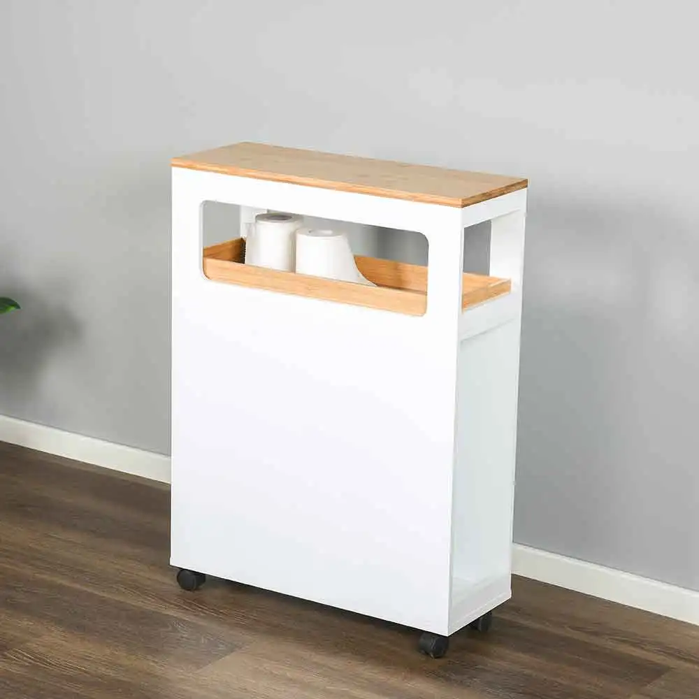Factory Wholesale 4-layers Locker Wooden White Cabinet Organizer Storage Racks Toilet Shelf Bathroom Shelves With Wheels Drawers