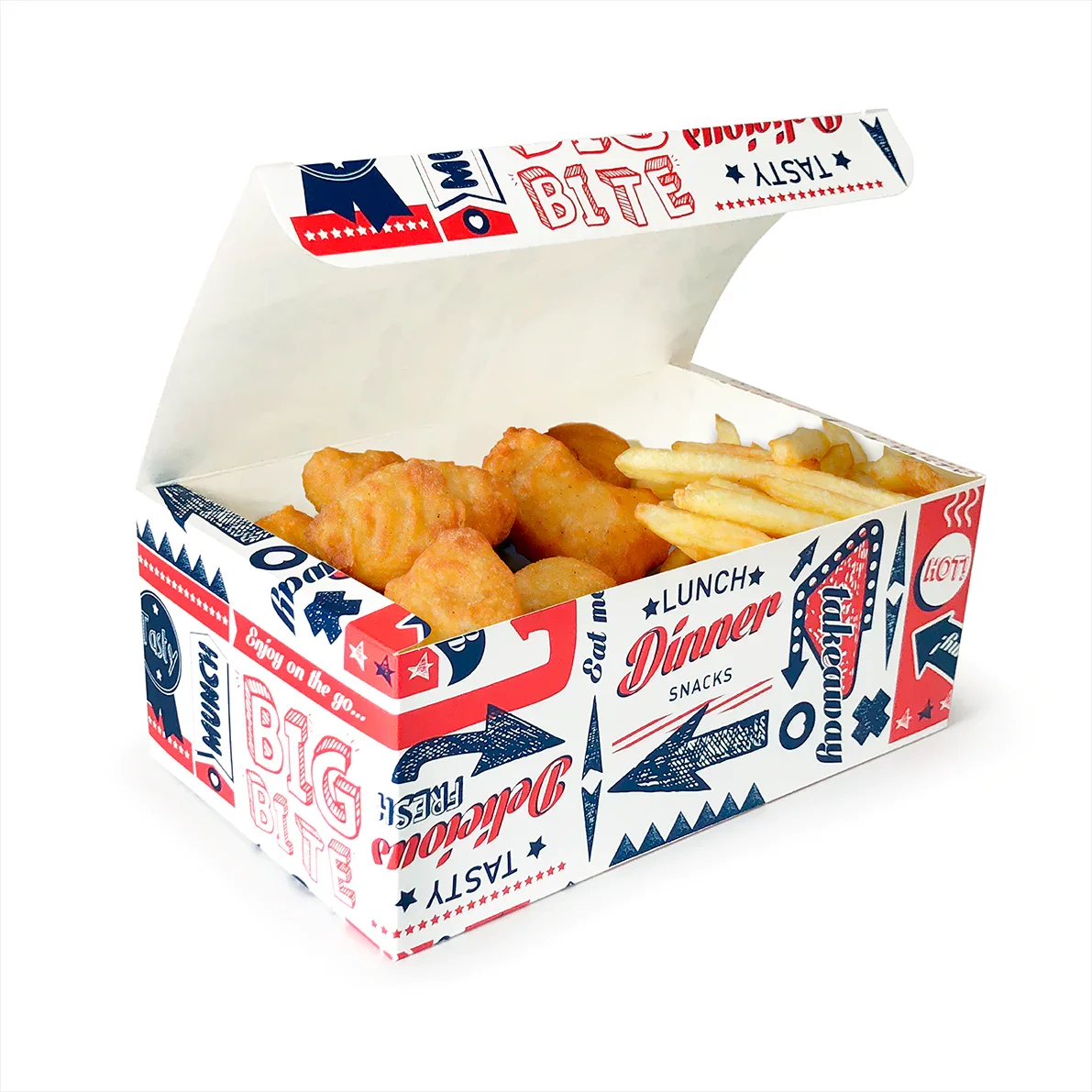 Custom fast food fried chicken nuggets wings takeaway disposable auto lock bottom folding carton paper container packaging boxes