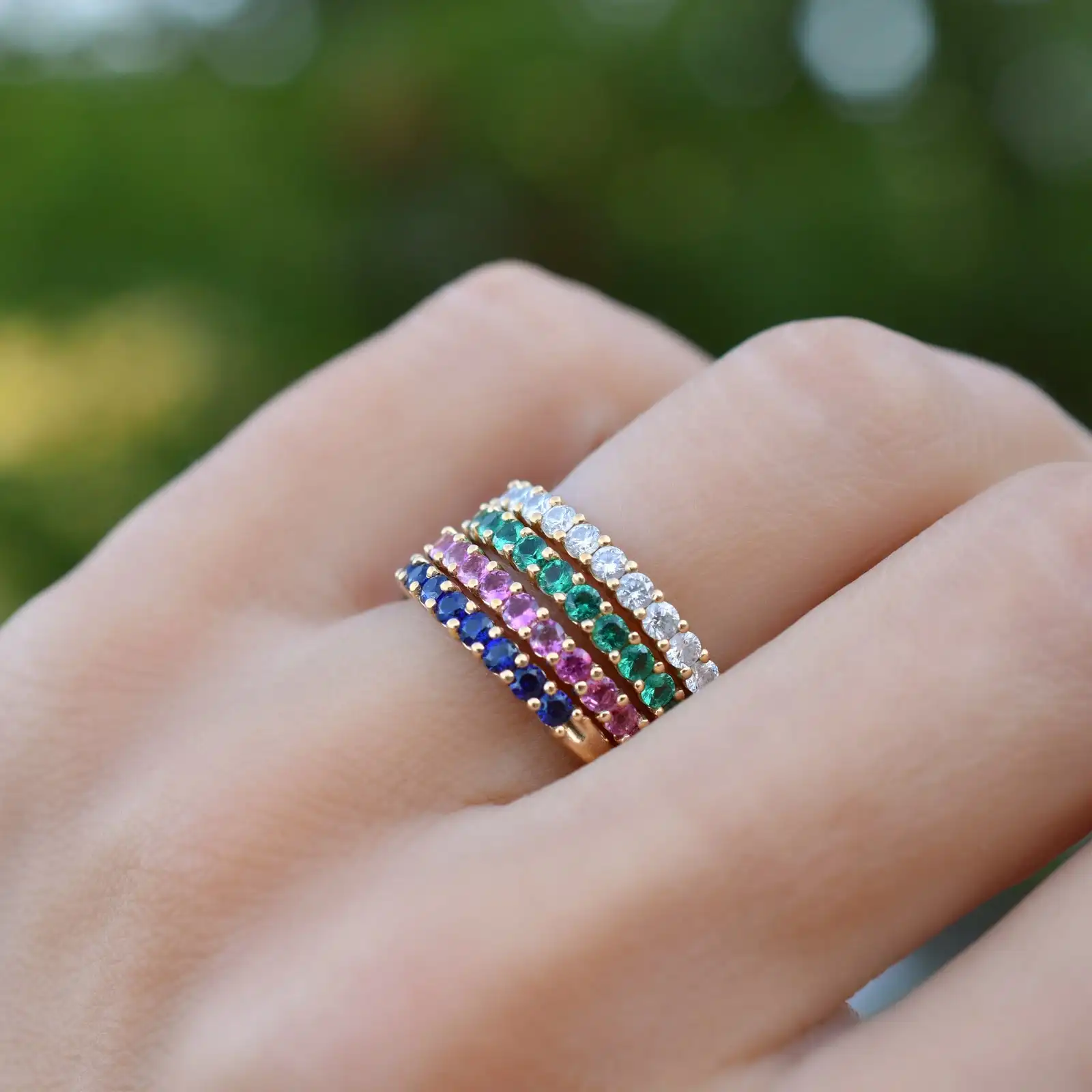 Slovehoony S925 Sterling Silver Personalized Birthstone Rings Ruby July Stacking Ring 18k Gold Plated Jewelry For Female