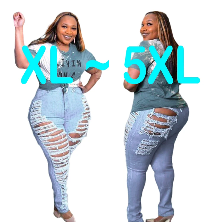 Women Stretchy Large Fat Girl Ladies Oversized Jean Trousers Jeans Plus Size