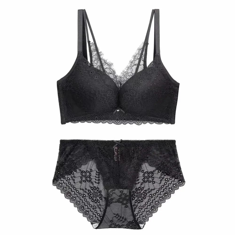 Beautiful Women Comfort Wire Free Push Up Sexy Teen Girl Lace Underwear Set