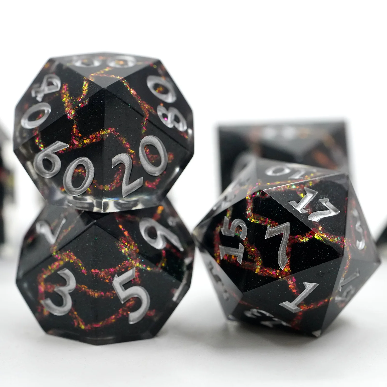 7pcs Bulk Resin sharp Edge Dnd Dice Set crack mica dice