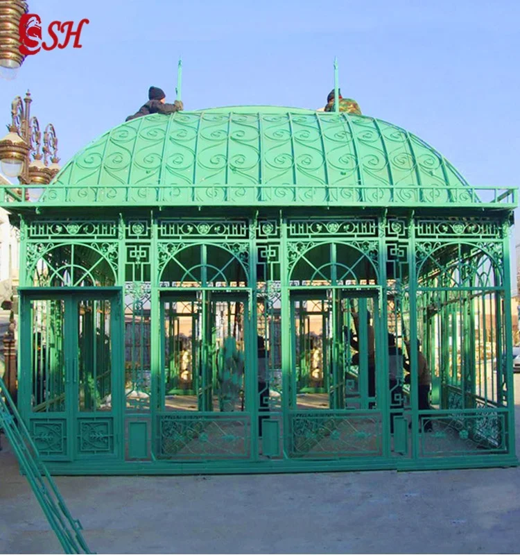 Luxury Outdoor Garden Large Size Wrought Iron Gazebo With Glass For Wedding Venues