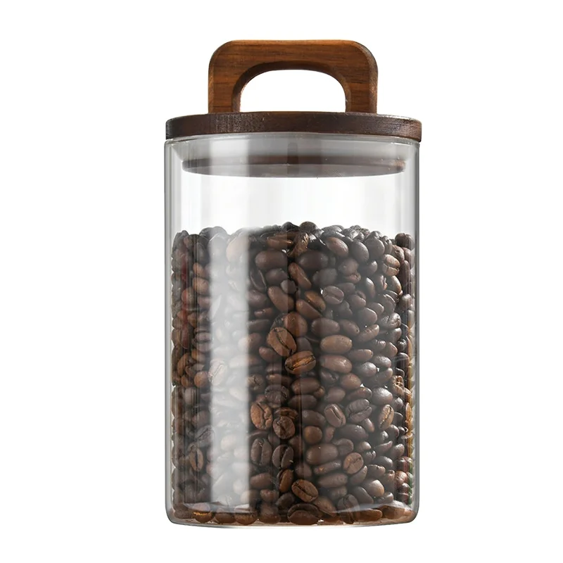 Clear  Glass Food Storage Containers Air Tight Wooden Lid Decorative Organizer Coffee Beans Nuts Spices pantry Jar Storage