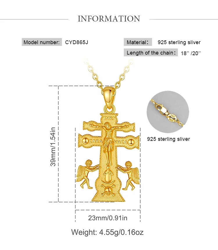 Merryshine 925 Sterling silver jewelry 18k gold egyptian christian jesus ankh cross vermeil gold jewelry