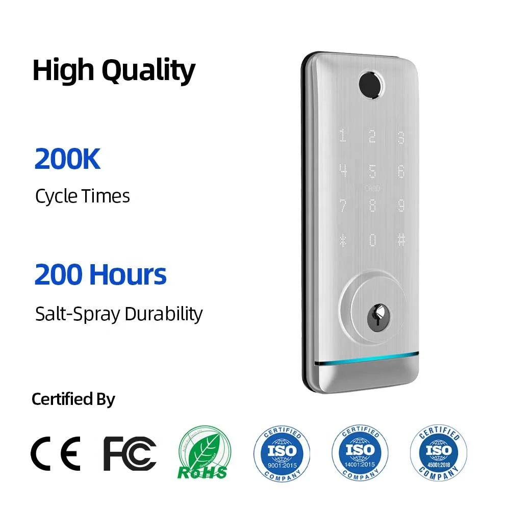 BLE Digital Door Handle Lock Battery Powered TTLock APP Biometric Fingerprint Keyless Safe Home Smart