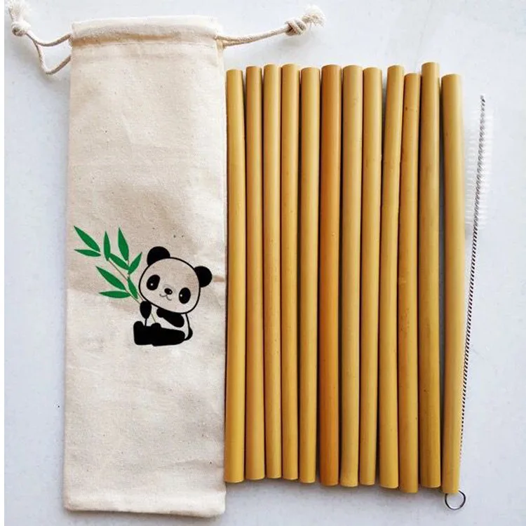 Custom logo tubularis biodegradable organic natural tea fiber straw reusable drinking bamboo straw with bag packaging