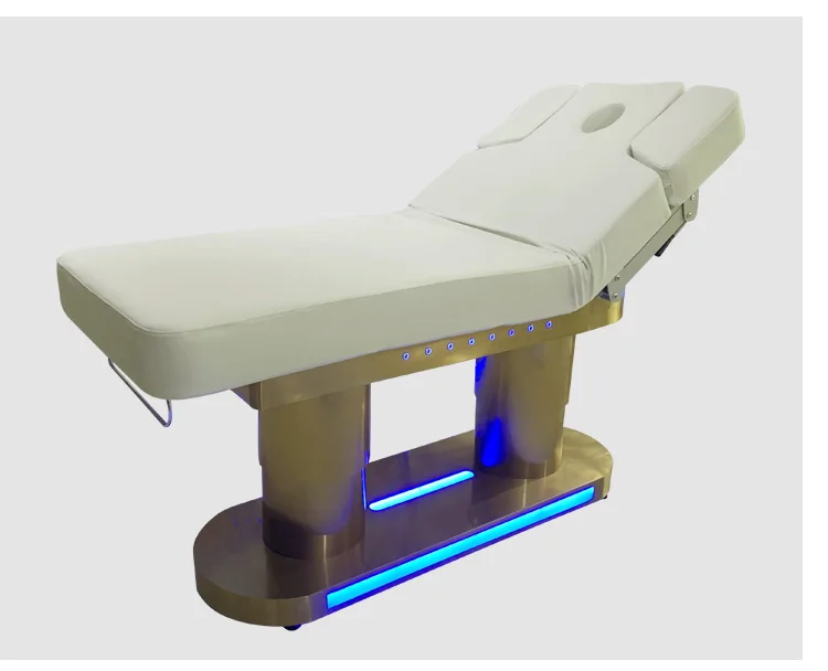 Luxury Electric Facial Bed Synthetic Leather  Salon Furniture Beauty Couch Adjustable Massage Foot Button Control Spa Facial