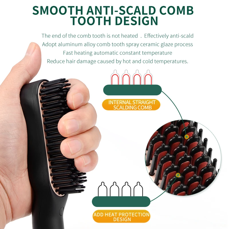 Professional Beard Straightener Brush Fast Heating Multi-function Electric Hair Straightener Comb