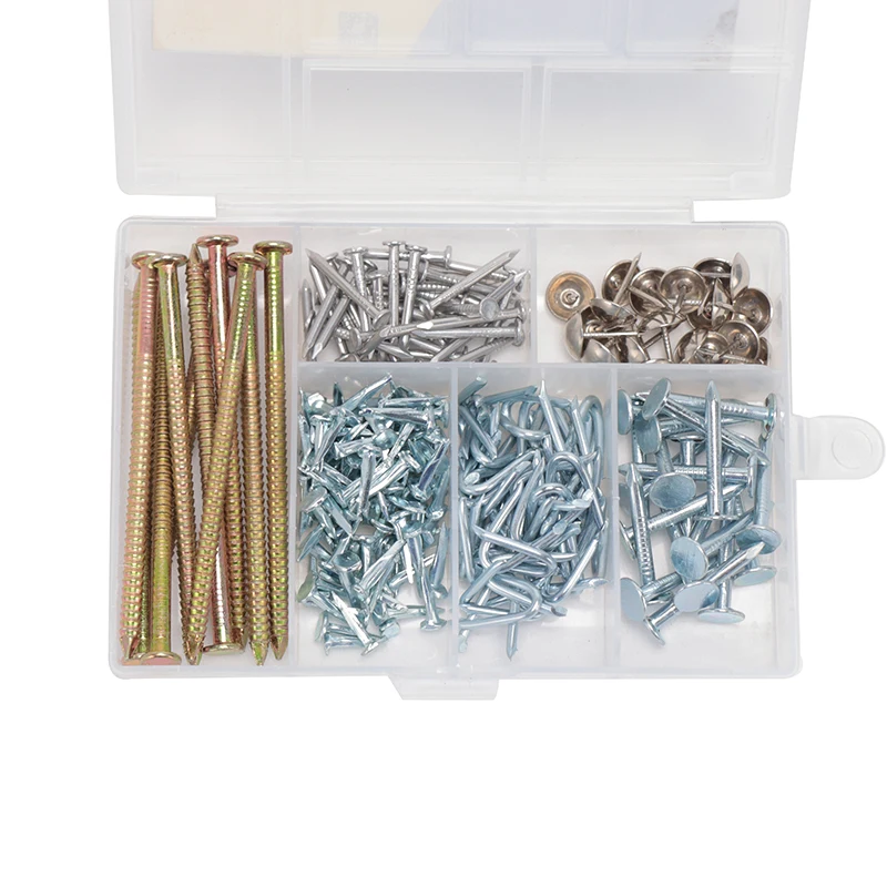 Nail manufactory 240pcs assorted ring shoes big head u type upholstery fasteners mix variety size nails set kit