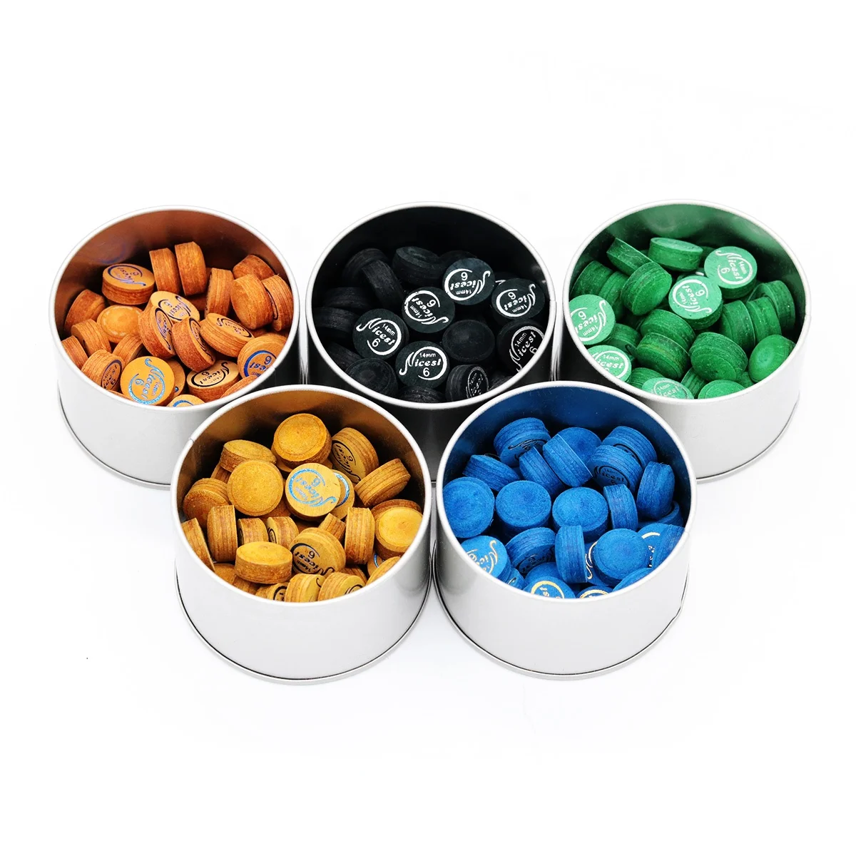 New Multi Color Nicest Billiard Cue Tip  14mm Carom Cue Tip Size 6 Layered Leather 50pcs / Box Pool Cue Tips Set on Sale